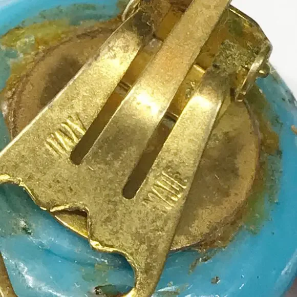 VTG Itlay Venetian Murano Fiorato Lampwork Wedding Cake Button Clip On Earrings - Picture 2 of 12